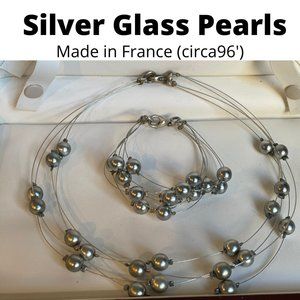 OOAK - Artisan - Multi Strand Floating Silver Glass Pearl Necklace/ Bracelet